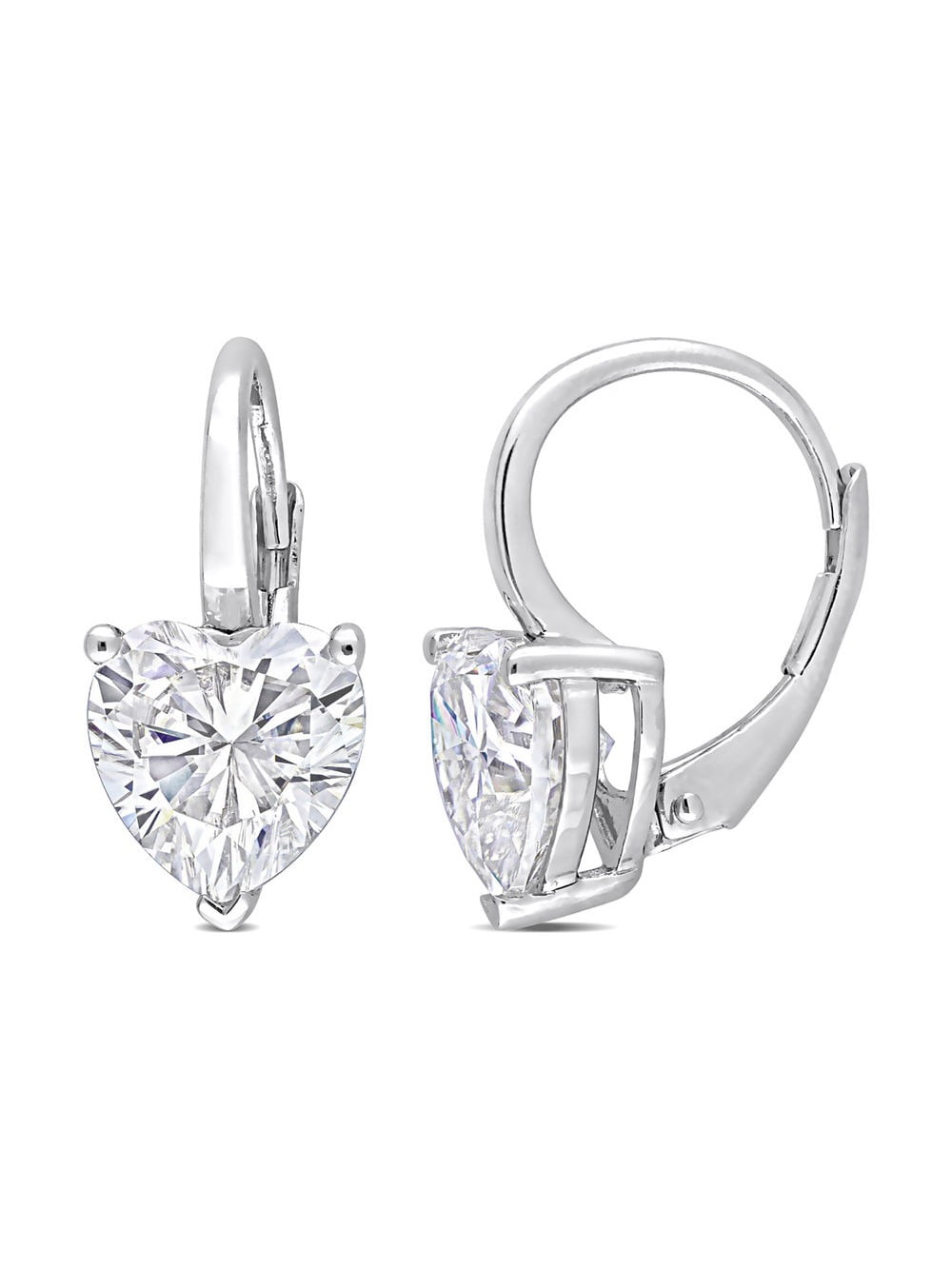 4.00 Carat (Ctw) Synthetic Moissanite Heart Leverback Earrings in Sterling Silver for Women