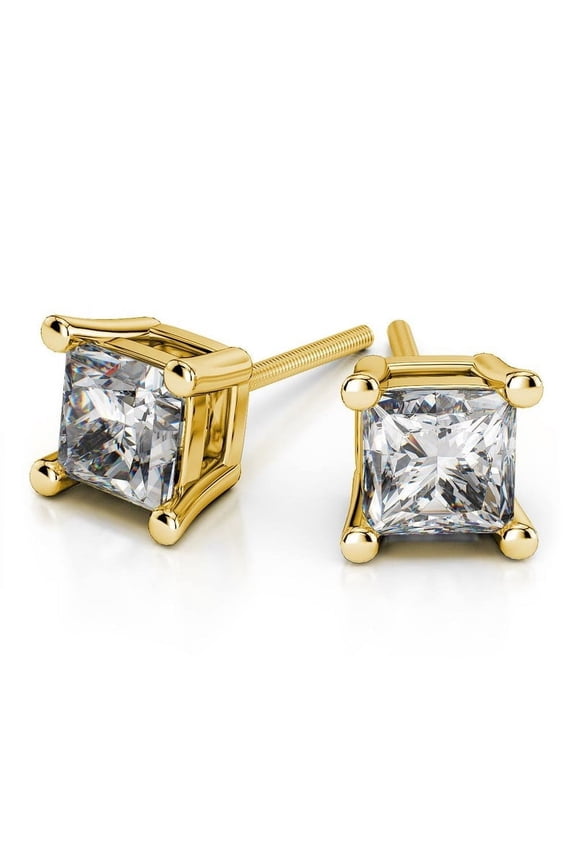 4.00 Carat Latest Design Princess Cut Lab Created Diamond Beautiful Stud Earrings for women Solid 14K Yellow Gold Screw Back Studs