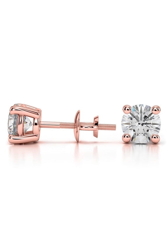 4.00 Carat Stunning Round Diamond Stud Earrings for women Solid 14K Rose Gold Screw Back Studs