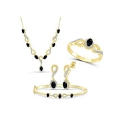 JEWELERSCLUB 4.00 Carat T.G.W. Sapphire And White Diamond Accent 14k Gold Over Silver 4-Piece Jewelry set