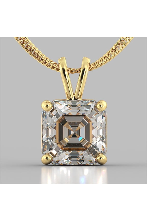 4.00 Ct Asscher Lab Created Diamond Solitaire Pendant 14K Yellow Gold Plated