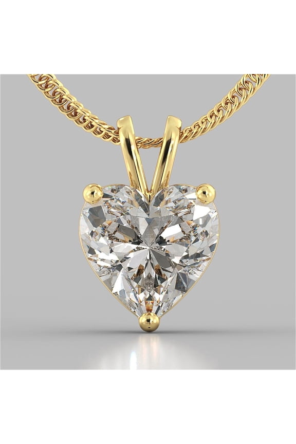 4.00 Ct Heart Cut Lab Created Diamond Solitaire Pendant 14K Yellow Gold Plated