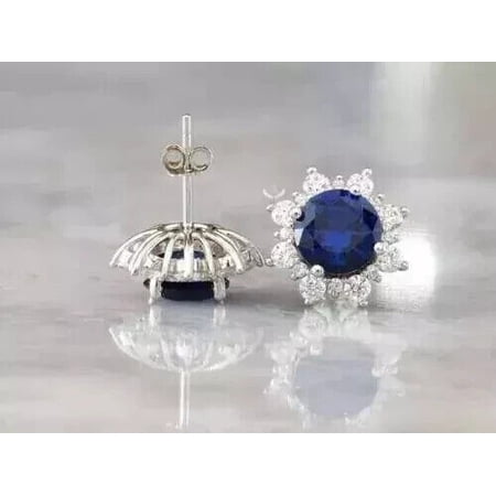 4.00 Ct Round Cut Lab Created Sapphire Halo Stud Earrings 14k White Gold Plated