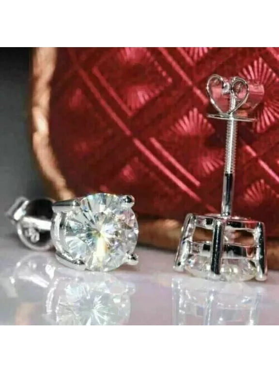 4.00 Ct Round Lab-Created Diamond Solitaire Stud Earrings 14K White Gold Finish