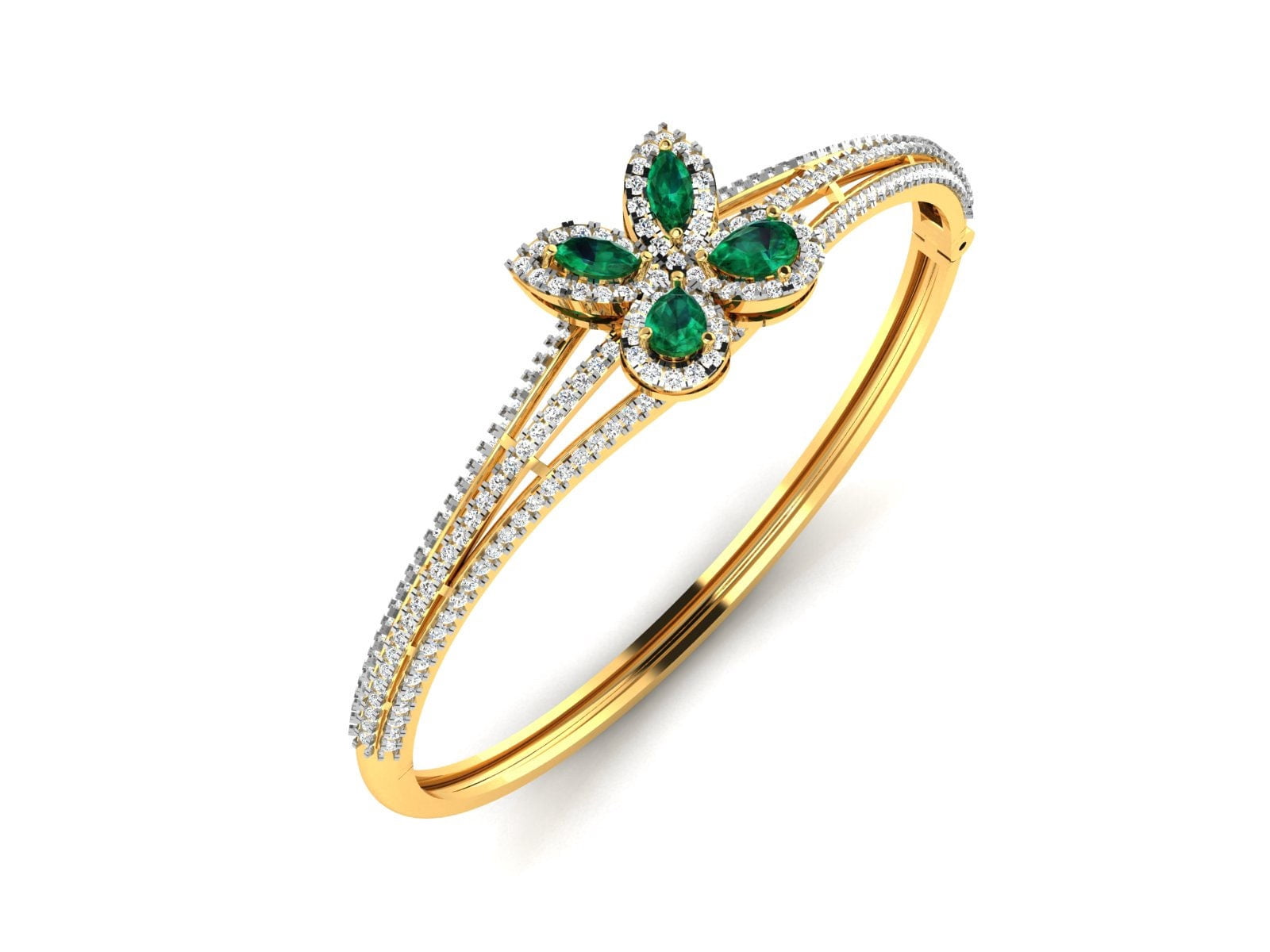 4.00 Ct Ruby and White Diamond Bangle in 14k Yellow Gold Plated, Length 6-9 Inches