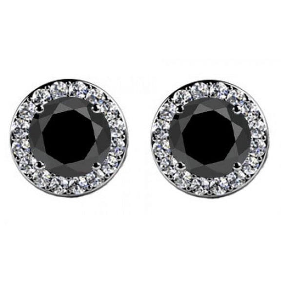 4.00 ct Round Cut Black Diamond Studs Earrings With Side Diamonds