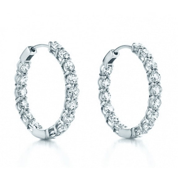 4.00 ct ttw Ladies Round Cut Diamond Inside Outside Hoop Earrings