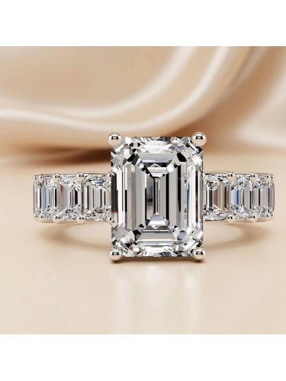 4.00 tcw Latest Solitaire with Accents IGI Certified Lab Grown Diamond Emerald Cut Wedding Ring for Women Solid 950 Platinum Size 4 by Diamond-Capitals