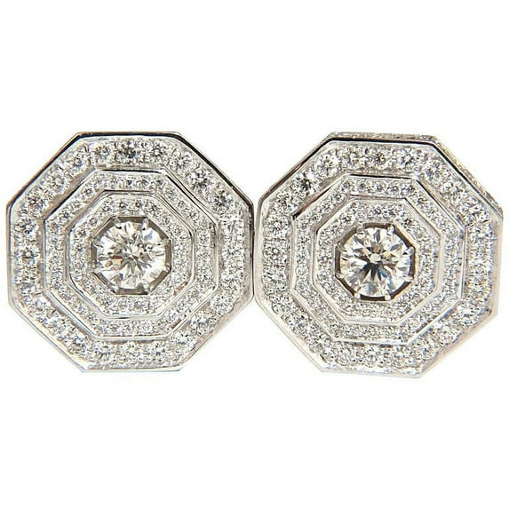 4.00CT BEAD SET ARCHITECTURAL OCTAGONAL STEP DIAMONDS CLIP EARRINGS 18KT