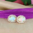 thumbnail image 1 of 4.00CT Oval Cut Fire Opal Diamond 925 Silver Halo Stud Earrings 14K Yellow Gold Plated, 1 of 2