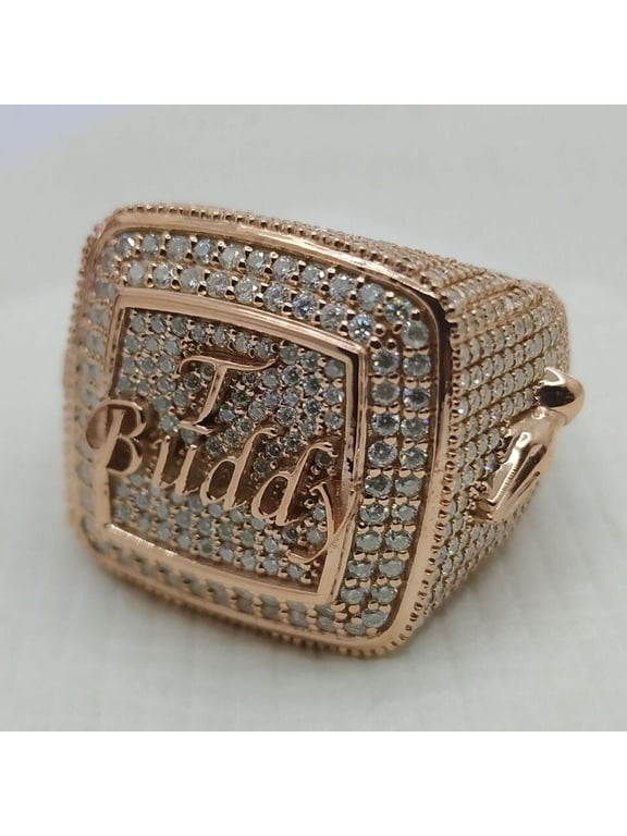 4.00CT Round Cut Natural Moissanite Men's Custom Letter "T BUDDY" Wedding Ring 14K Rose Gold Plated Silver Valentine Gift
