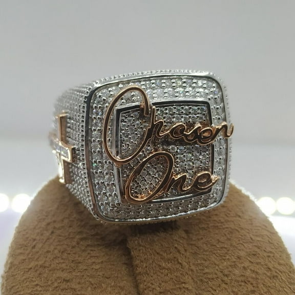 4.00CT Round Cut Real Moissanite Men's Custom Letter Wedding Ring 14K Two-Tone Gold Plated Silver