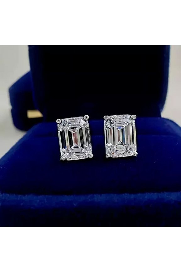 4.00Ct Emerald Cut Lab Created Cubic Zirconia Stud Earrings sterling sliver