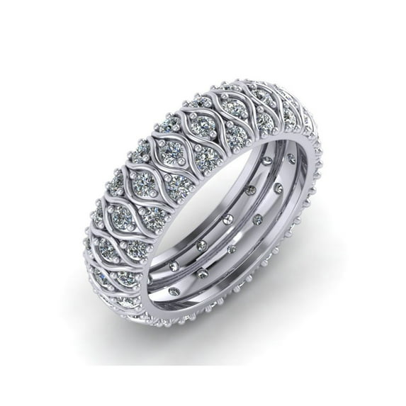 4.00Ct Round Cut Natural Diamond 3Row Anniversary Wedding Eternity Band Ring 10k Gold KL I1