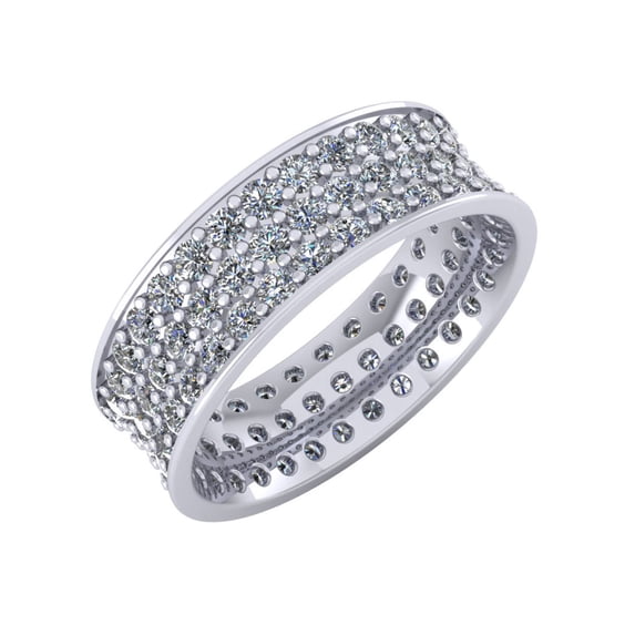 4.00Ct Round Natural Diamond Concave Women's 3Row Anniversary Wedding Eternity Band Ring 10k Gold HI SI2