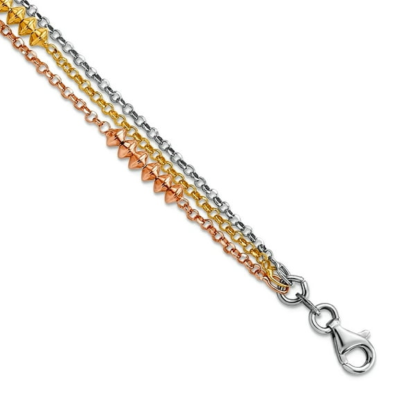 4.01mm 925 Sterling Silver Rhodium Plated Rose and Yellow Gold Plated Multi-strand With 1 Inch Ext 6.75 Inch Pendant Nec