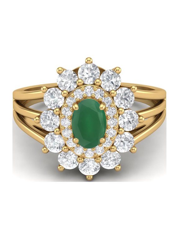 4.03 Ctw Green Onyx 925 Sterling Silver Gold Vermeil Solitaire Valentines Day Gifts Ring