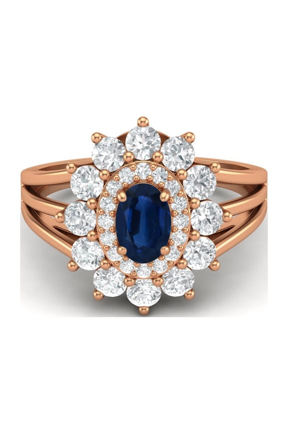 4.03 Ctw Oval Blue Sapphire 925 Sterling Silver Rose Plated Solitaire Valentines Day Gifts Ring