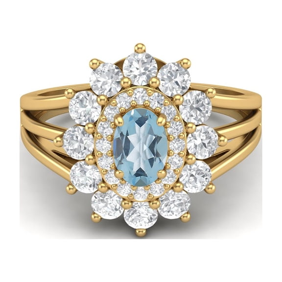 4.03 Ctw Oval Blue Topaz 925 Sterling Silver Gold Vermeil Valentines Day Gifts Ring