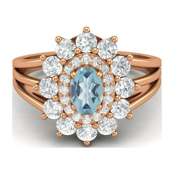 4.03 Ctw Oval Natural Blue Topaz 925 Silver Rose Plated Solitaire Women Valentines Day Gifts Ring