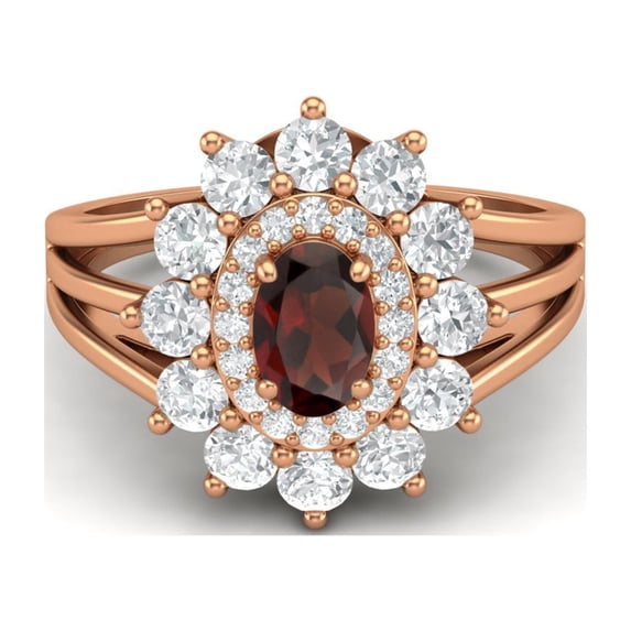 4.03 Ctw Oval Natural Garnet 925 Silver Rose Plated Solitaire Women Valentines Day Gifts Ring