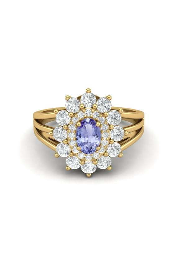 4.03 Ctw Oval Tanzanite 925 Silver Gold Vermeil Solitaire Women Ring Mother's Day Gift Jewelry