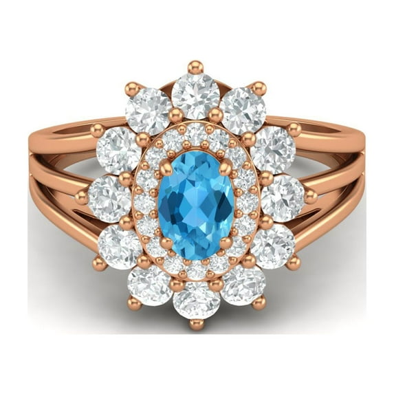 4.03 Ctw Oval Swiss Blue Topaz 925 Silver Rose Plated Solitaire Women Valentines Day Gifts Ring