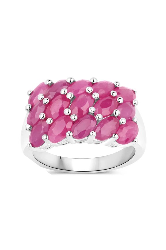 4.05 Ct Oval Pink Ruby Prong Silver Cluster Ring