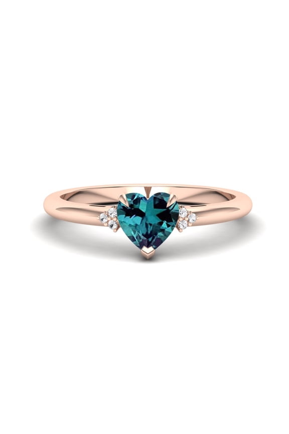 4.06ct AAA Lab Created Alexandrite & Moissanite in 14K Rose Gold Plated Heart Ring Vintage Antique Art Deco Solitaire Ring for Women Gift