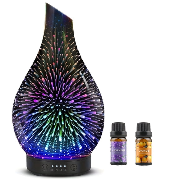 4.06oz Glass Ultrasonic Essential Oil Diffuser (Silver) - Quiet, Auto Shut-Off, 4 Timers, 7-Color Night Light. Ideal for Home
