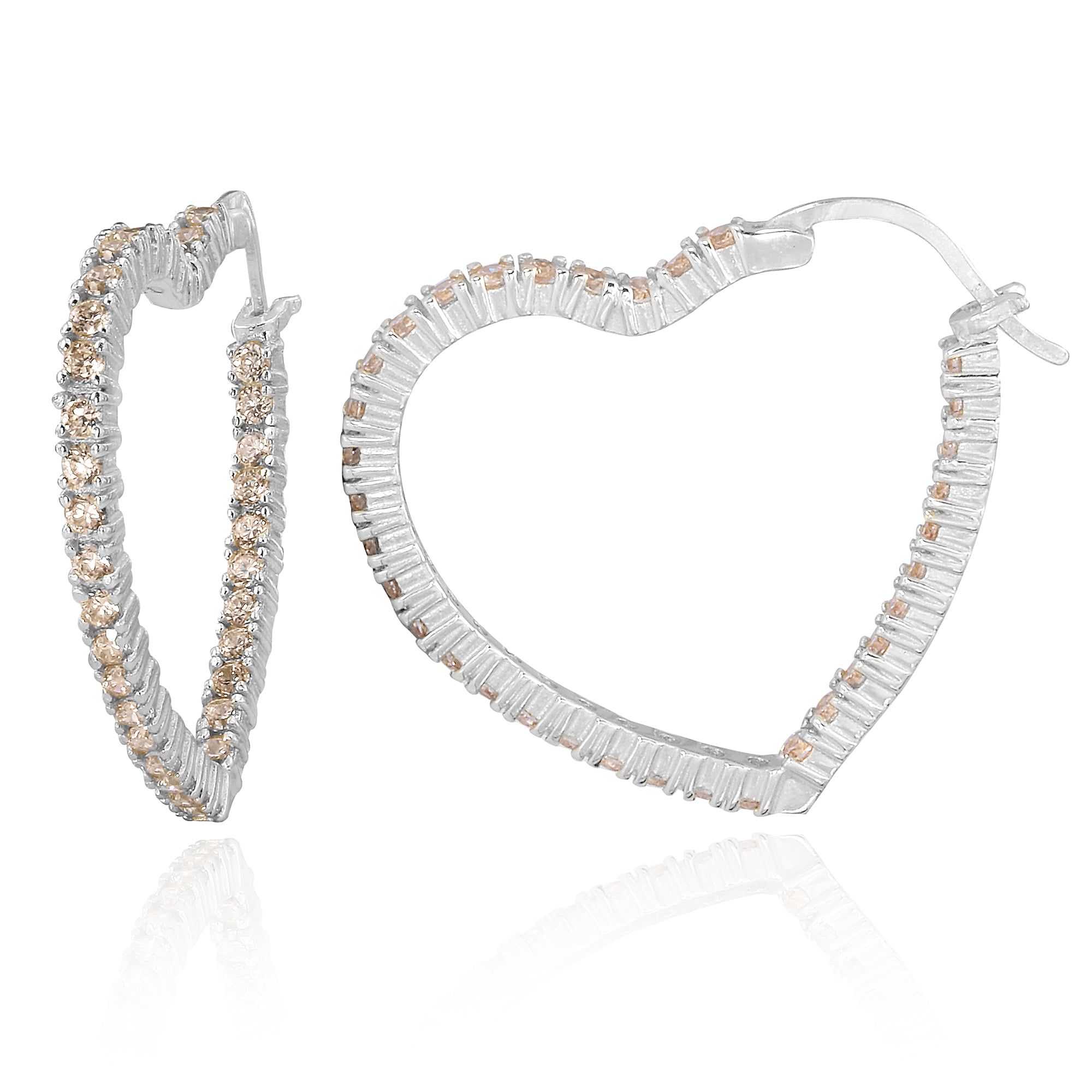 4.08ctw Champagne Diamond Simulant Rhodium over Silver Hoop Earrings