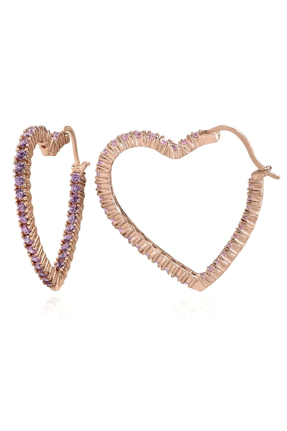 4.08ctw Pink Diamond Simulant Rose Gold over Silver Hoop Earrings