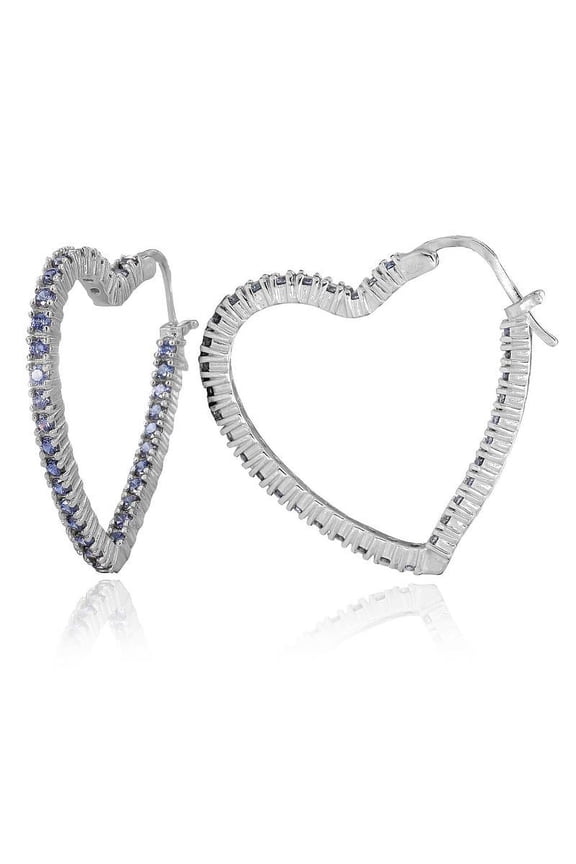 4.08ctw Tanzanite Simulant Rhodium over Silver Heart Hoop Earrings