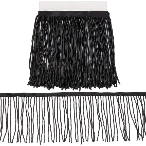 4.09 Inch Black Glass Beaded Tassel Trim Wide Fringe Trimming Chainette Sparkle Beads Braid Ribbon Decorative Polyester Chain for Sewing Making Dresses Costume Home Curtain Decor DIY Crafts
