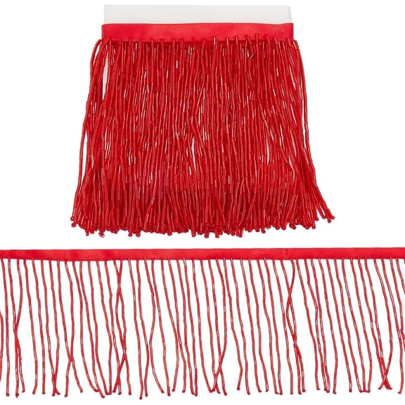 4.09 Inch Red Beaded Fringe Trim Glass Beads Tassel Wide Sparkle Braid Trimming Ribbon Sparkle Chain for Sewing Making Clothing Accessories Craft Wedding Decor Crimson DIY