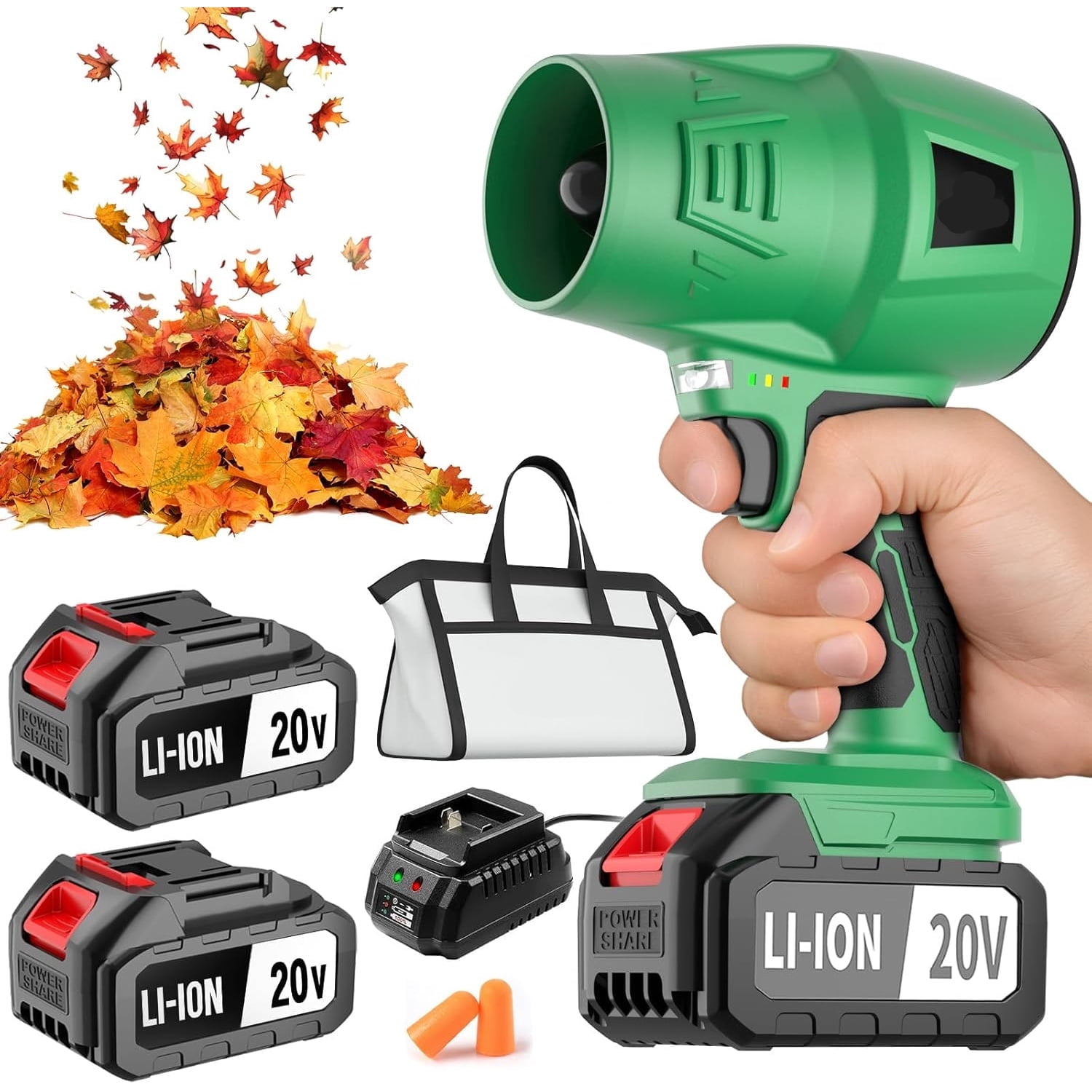 4.0Ah Cordless Leaf Blower, 20000RPM with 2 Batteries, Lightweight Electric Blower for Lawn, Patio, Snow, Car Dryer