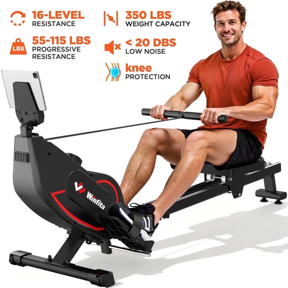 Winfita Magnetic Rowing Machine, 350LB Capacity Rower, 115LBS Max Resistance, 16 Levels, Home Gym Exercise, App Compatible, Tablet Holder