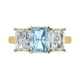 thumbnail image 1 of 4.0ct Emerald Cut Blue Natural Aquamarine 18k Yellow Gold Engraving Statement Bridal Wedding Three-Stone Designer Ring Size 8.5, 1 of 5