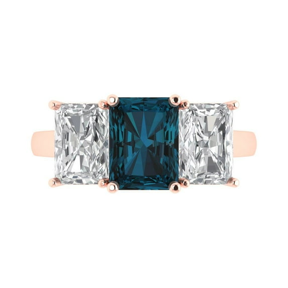 Clara Pucci 14K Rose Gold 4ct LondonBlueTopaz Three-Stone Ring for Women