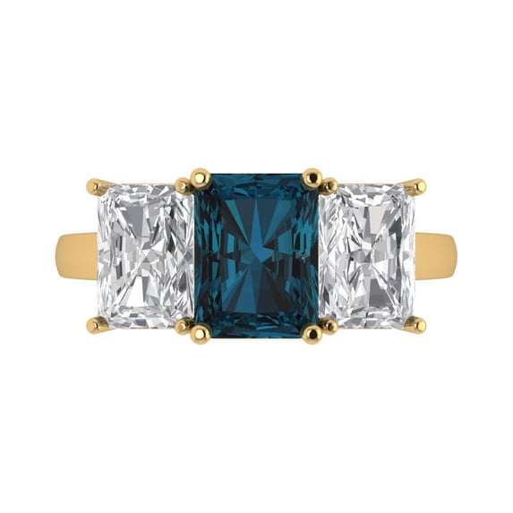 Clara Pucci 14K Yellow Gold 4ct LondonBlueTopaz Three-Stone Ring for Women
