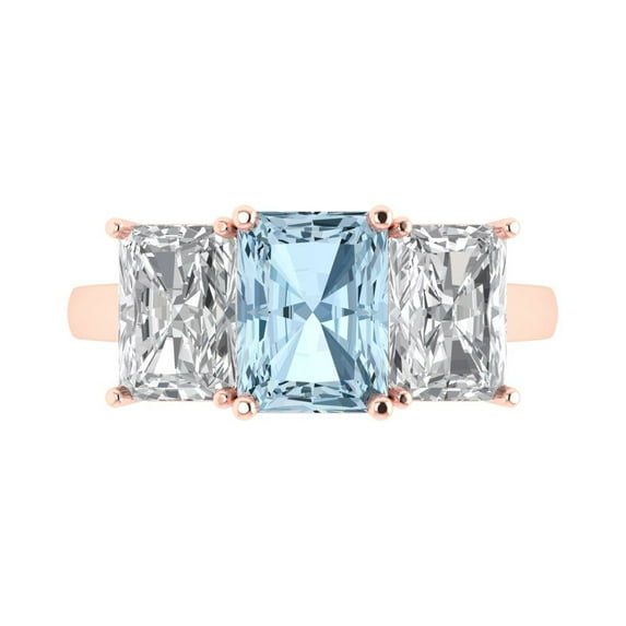 Clara Pucci 14K Rose Gold 4ct SkyBlueTopaz Three-Stone Ring for Women