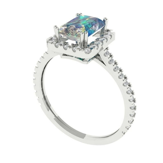 4.0ct Emerald Cut Blue Natural Sky Blue Topaz 18k Yellow Gold Engraving Statement Bridal Wedding Three-Stone Designer Ring Size 9