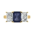 thumbnail image 1 of 4.0ct Emerald Cut Blue Sapphire 18k Yellow Gold Engraving Statement Bridal Wedding Three-Stone Designer Ring Size 8.5, 1 of 5