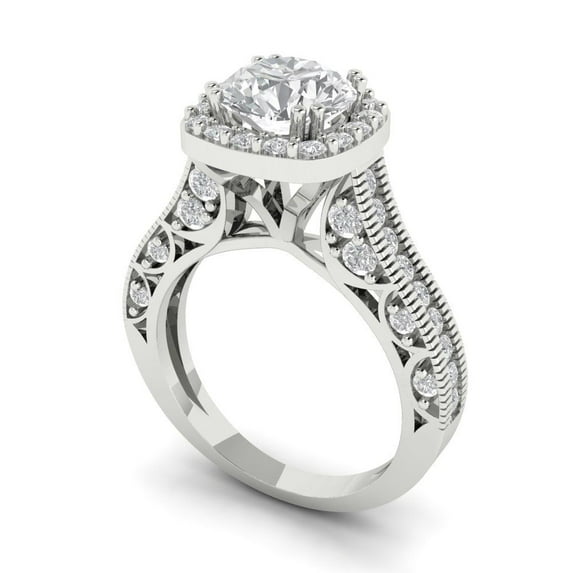 4.0ct Emerald Cut Blue Crystal 18k Pink Rose Gold Engraving Statement Bridal Wedding Three-Stone Designer Ring Size 8.75