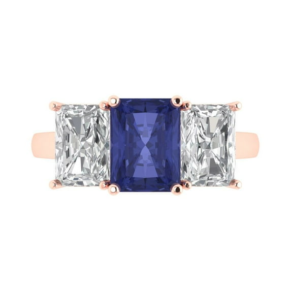 Clara Pucci 14K Rose Gold 4ct Tanzanite Three-Stone Ring for Women