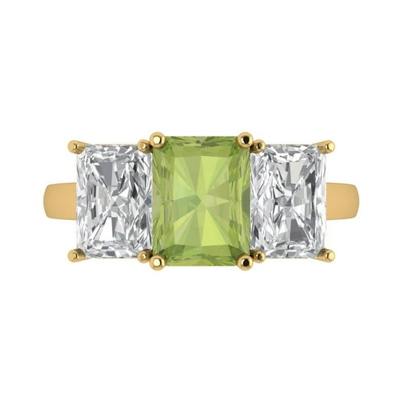Clara Pucci 14K Yellow Gold 4ct Peridot Three-Stone Ring for Women