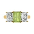 thumbnail image 1 of 4.0ct Emerald Cut Green Natural Peridot 18k Yellow Gold Engraving Statement Bridal Wedding Three-Stone Designer Ring Size 9, 1 of 5