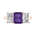 thumbnail image 1 of 4.0ct Emerald Cut Purple Natural Amethyst 18k Pink Rose Gold Engraving Statement Bridal Wedding Three-Stone Designer Ring Size 10.5, 1 of 5