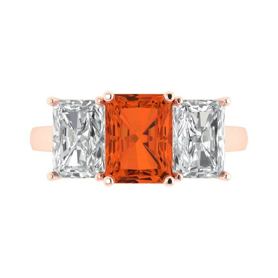 Clara Pucci 14K Rose Gold 4ct Red Three-Stone Ring for Women
