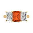 thumbnail image 1 of 4.0ct Emerald Cut Red Crystal 18k Yellow Gold Engraving Statement Bridal Wedding Three-Stone Designer Ring Size 6, 1 of 5
